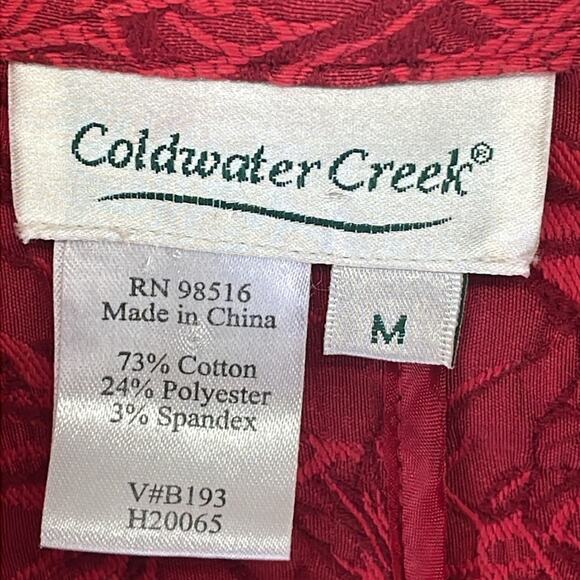 Coldwater Creek Reds Embroidered Floral Detail Comfort Stretch Button Blazer M - Picture 10 of 10